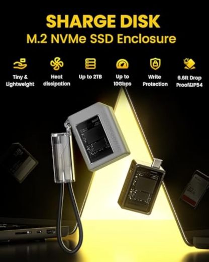 🟨Sharge Disk M.2 NVMe SSD with Active Cooling, 10Gbps USB C 3.2 Gen2