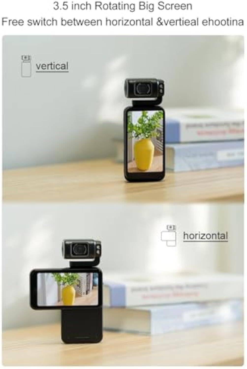 📷MN5KGP1 20MP 5K Ultra HD Wi-Fi Handheld Pocket Camcorder with Motorized Tilting Lens Head