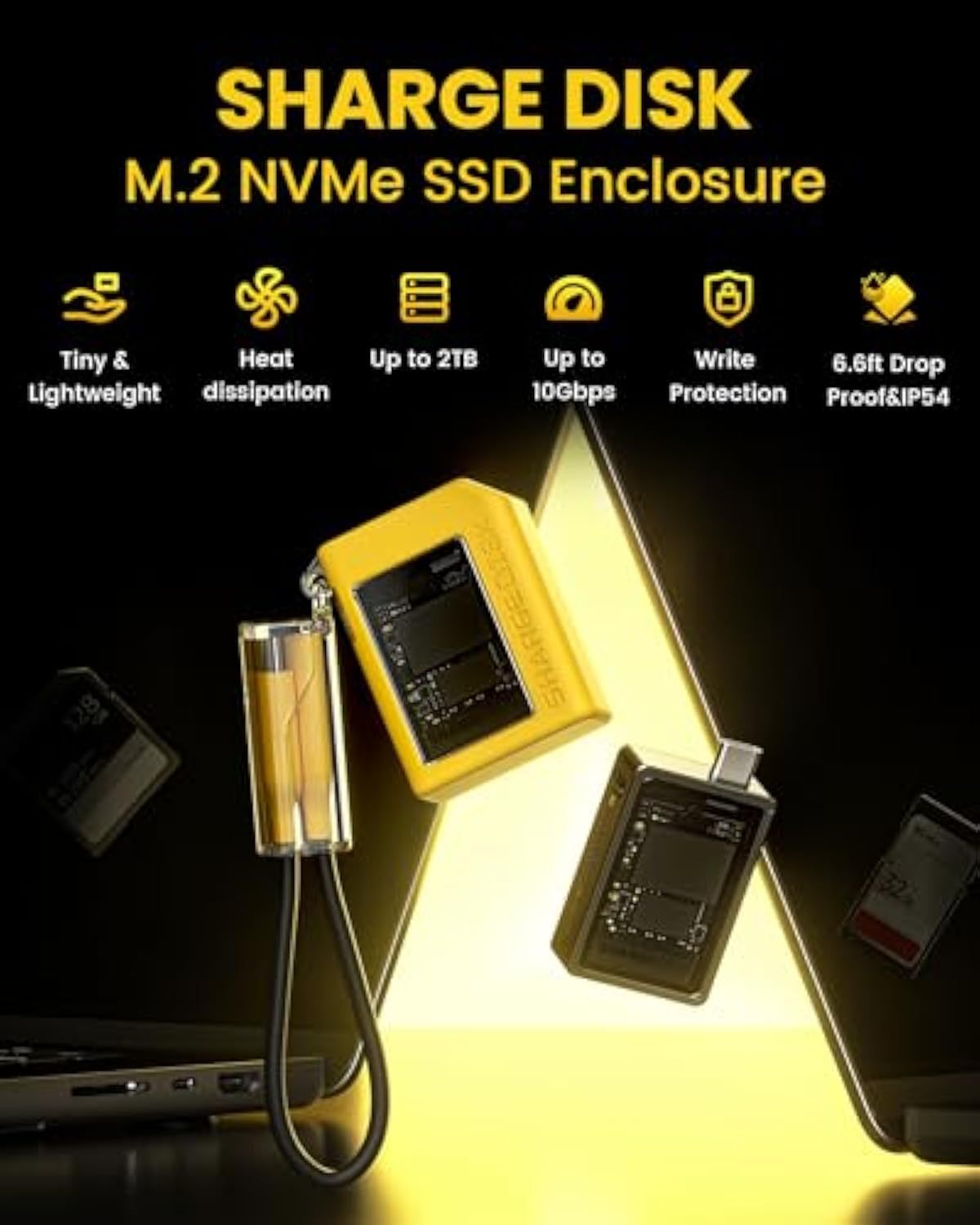 🟨Sharge Disk M.2 NVMe SSD with Active Cooling, 10Gbps USB C 3.2 Gen2