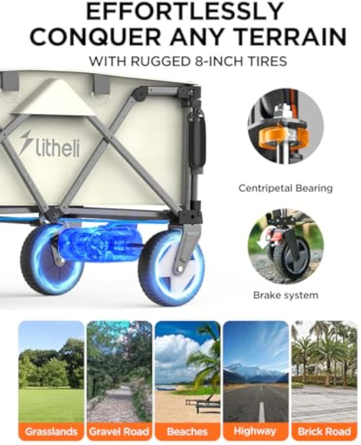 🛒Litheli Collapsible Wagon Cart with Wheels Foldable, 200L Heavy Duty Wagon