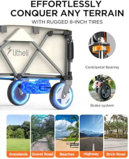 🛒Litheli Collapsible Wagon Cart with Wheels Foldable, 200L Heavy Duty Wagon