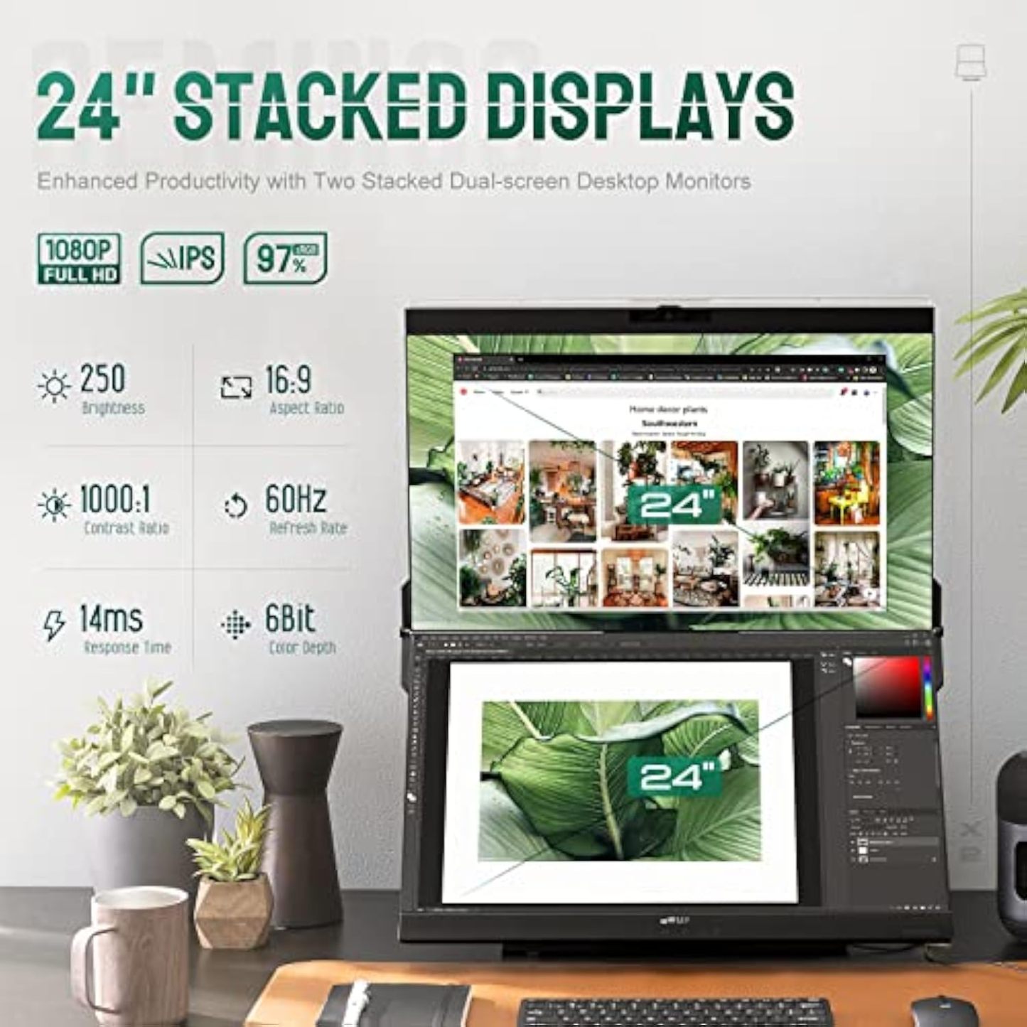🖥️Mobile Pixels Geminos 2 x 24 inch FHD Stacked Computer Monitor