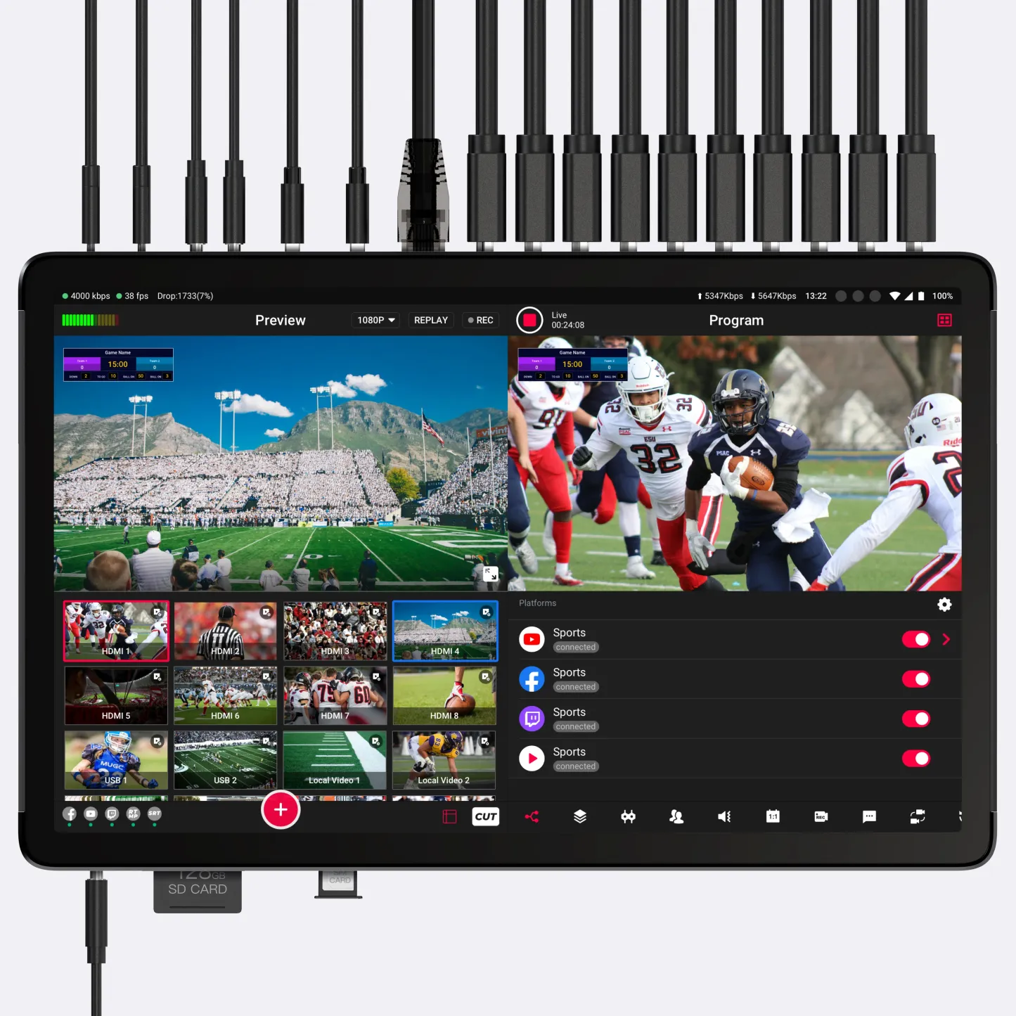 🎬YoloBox Extreme, All-in-One 4K Live Video Streaming Equipment with 8 HDMI Inputs, Switcher Encoder Recorder