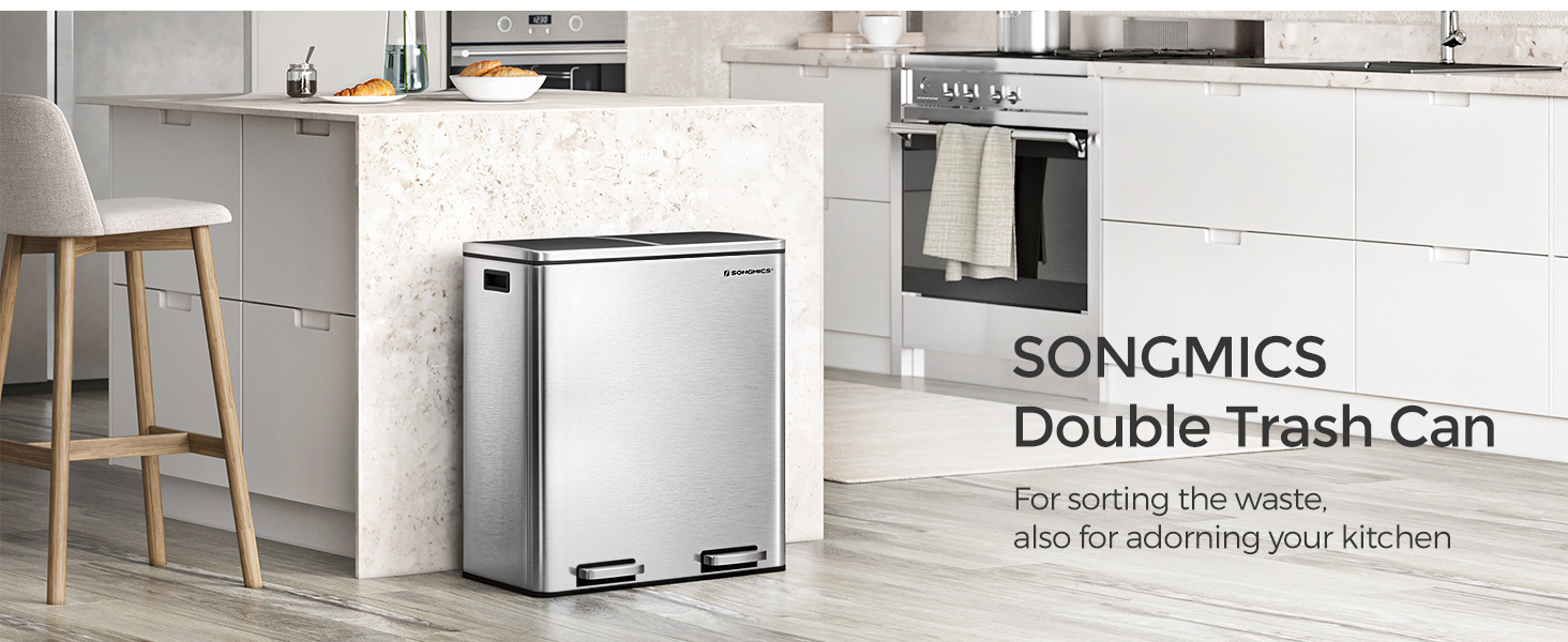 SONGMICS 2 x 8-Gallon Trash Can for Kitchen