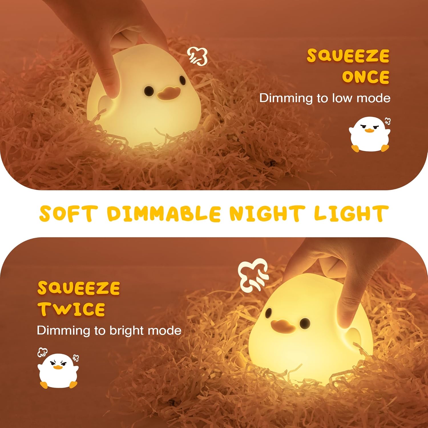 Cute Duck LED Night Light – Rechargeable & Touch-Sensitive