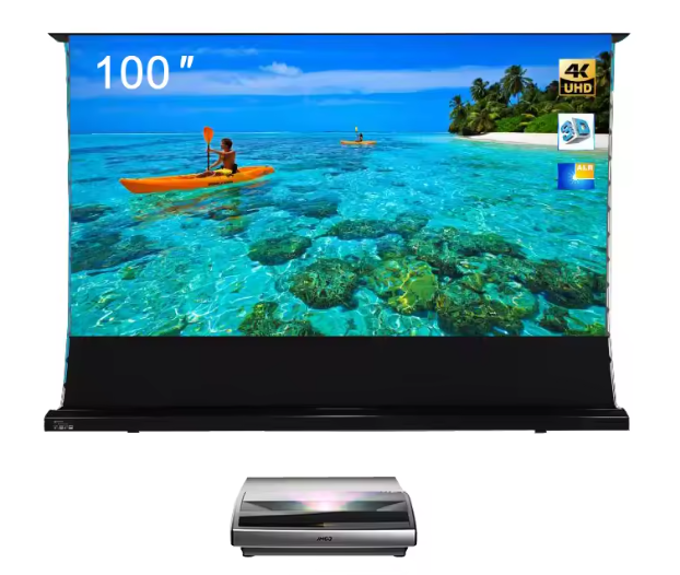 Fully Adaptive 4k Foldaway Floor Rising Projector Screen Electric Ground Rise Projection Screen Automatic Lifting Movable Home Theater