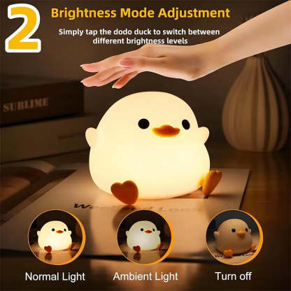Dodo Duck Night Light, Cute Duck Lamp, Rechargeable Dimmable Nightlight, Silicone LED Bedside Lamp Nursery Touch-Sensitive
