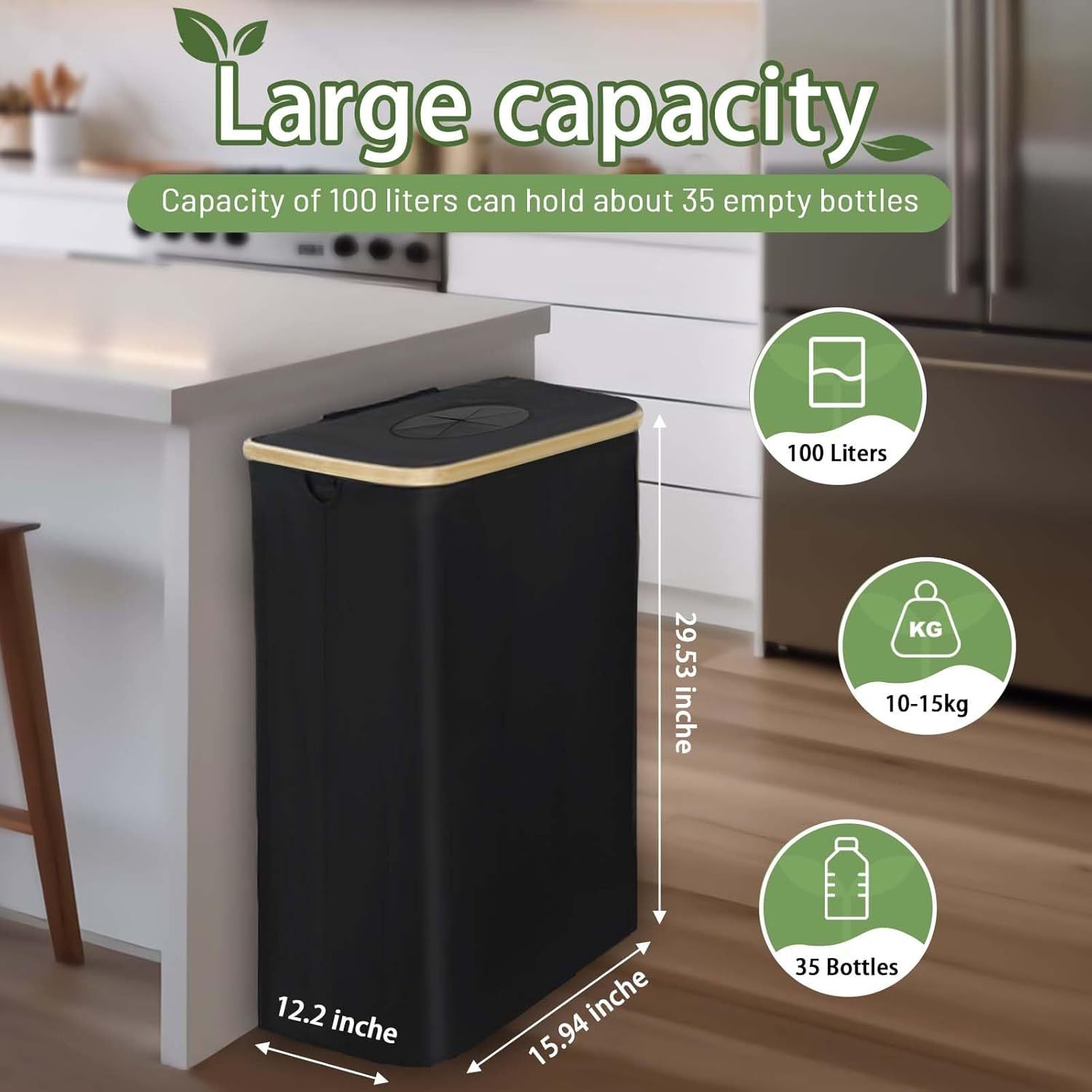 🍾100L Recycle Bins for Kitchen Indoor with 2 Removeable and Reusable Inner Bag,