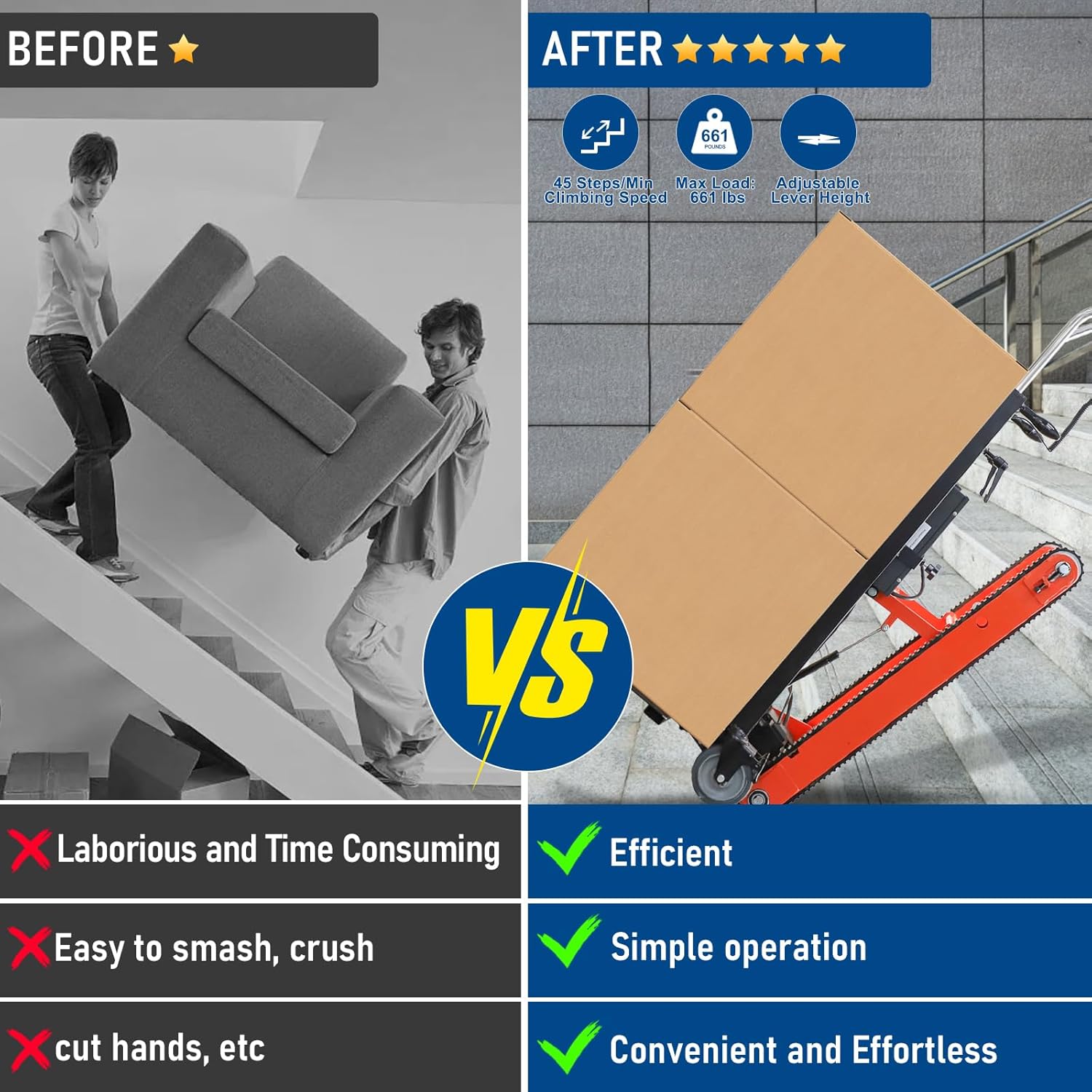 500W-850W📦Motor Power Heavy Duty Folding Stair Climber Cart Hand Trolley