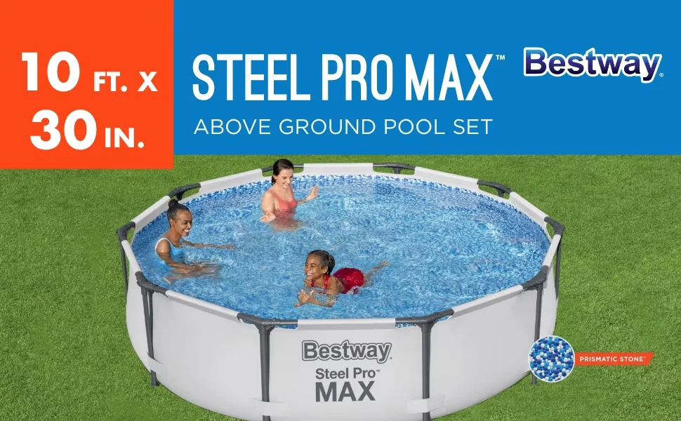 Bestway Steel Pro MAX 10&#39;x30&#34; Round Above Ground Outdoor Swimming Pool with Pump
