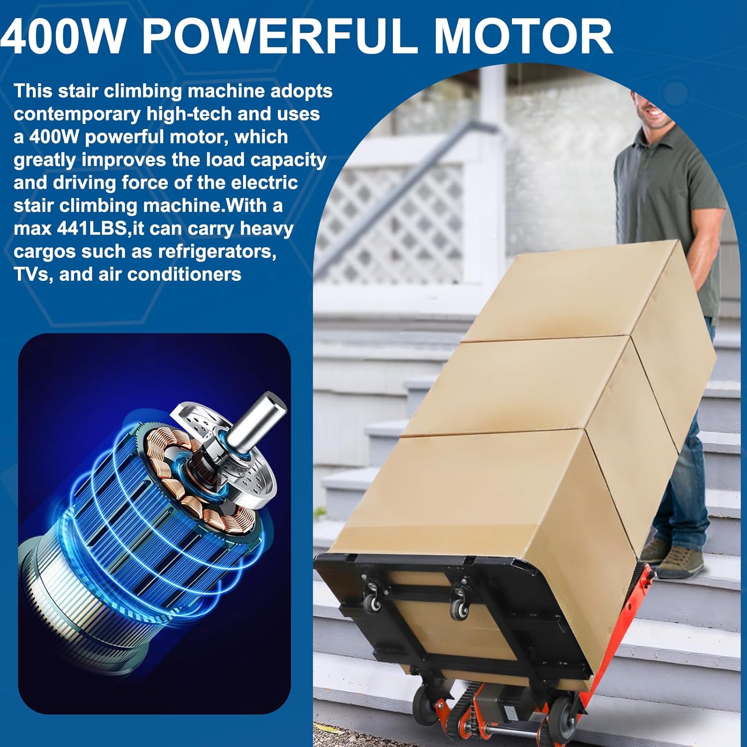 500W-850W📦Motor Power Heavy Duty Folding Stair Climber Cart Hand Trolley