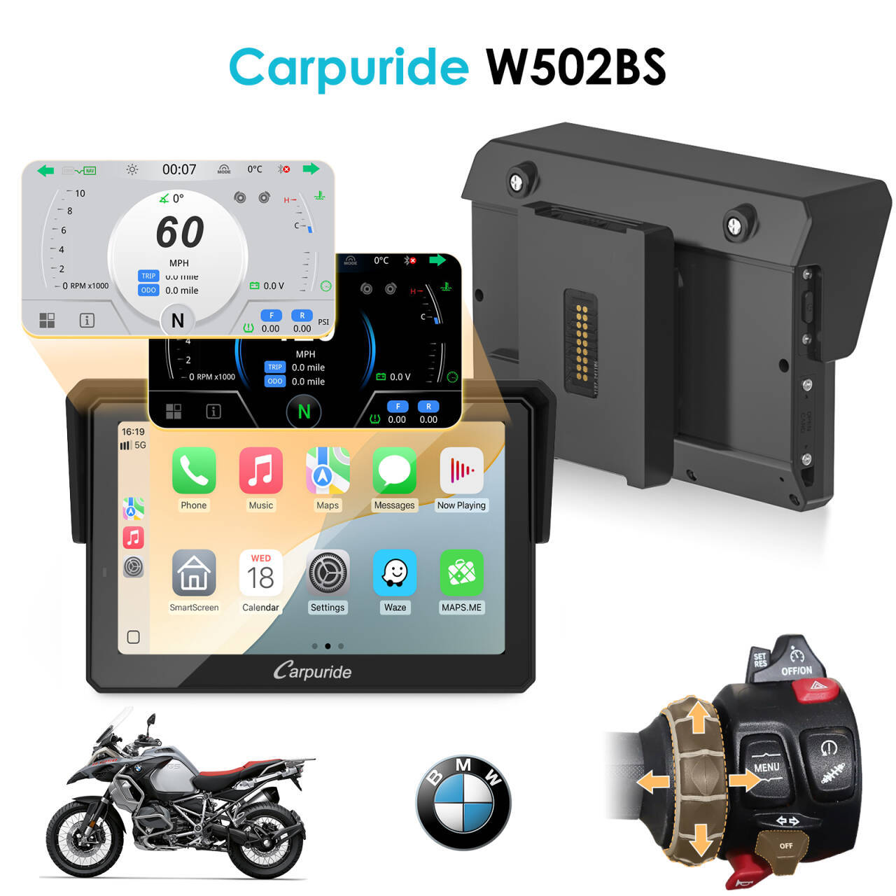 🏍️Carpuride W702BS/502BS BMW Motorcycle Stereo with Wonder Wheel Control & TPMS Support