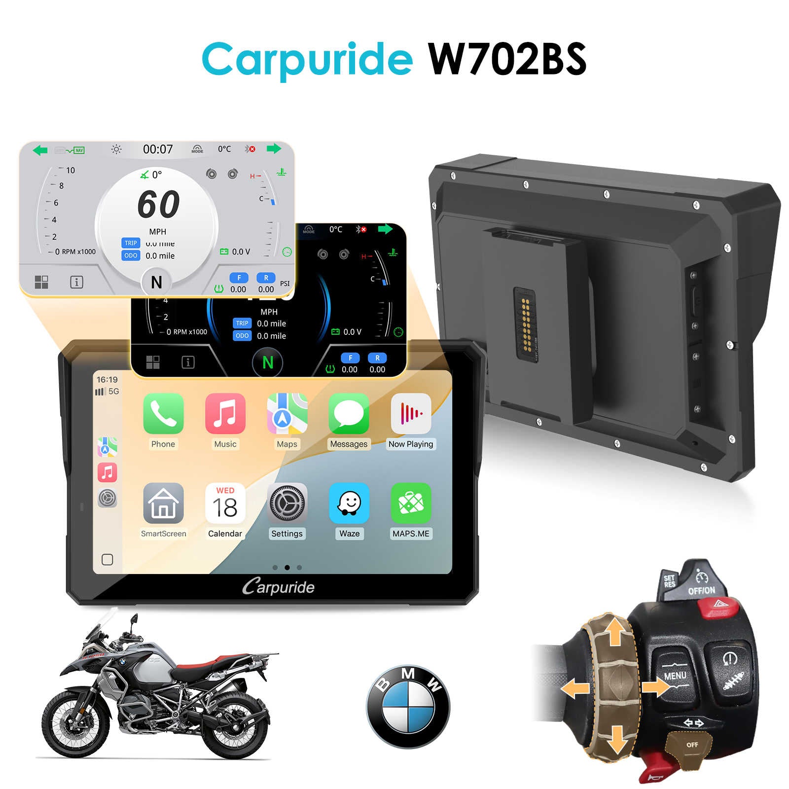 🏍️Carpuride W702BS/502BS BMW Motorcycle Stereo with Wonder Wheel Control & TPMS Support