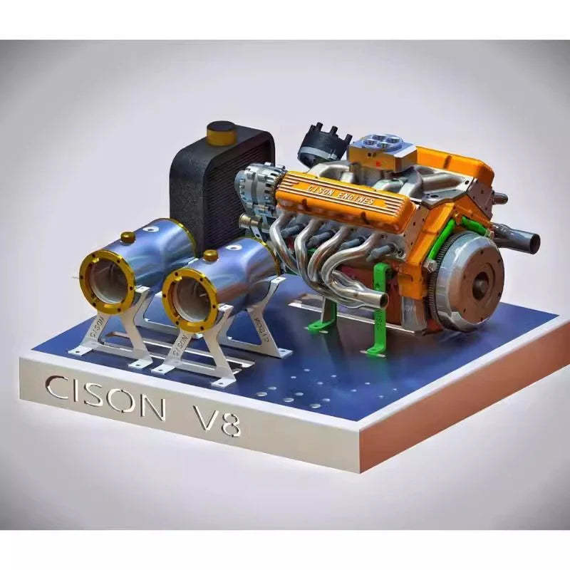 👍CISON Gasoline OHV V8 Small-block Engine Model Kits 4-Stroke 44cc Water-Cooled 1/6