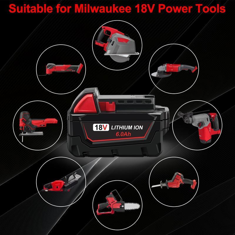 🔋4 Pack 6.0Ah 18V M18 Lithium Batteries Replacement for Milwaukee M18 Battery, Perfectly Compatible with Milwaukee Original Charger