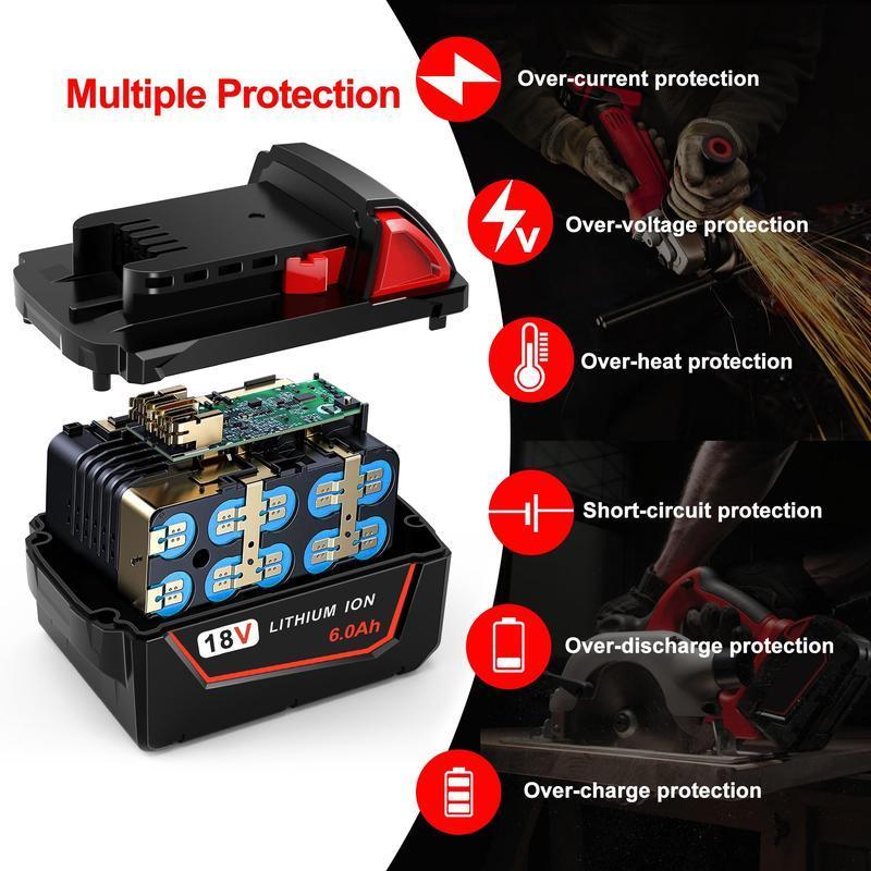 🔋4 Pack 6.0Ah 18V M18 Lithium Batteries Replacement for Milwaukee M18 Battery, Perfectly Compatible with Milwaukee Original Charger