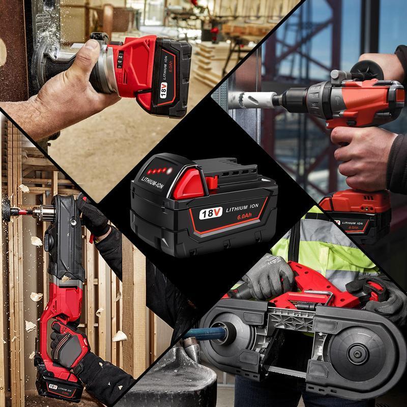 🔋4 Pack 6.0Ah 18V M18 Lithium Batteries Replacement for Milwaukee M18 Battery, Perfectly Compatible with Milwaukee Original Charger