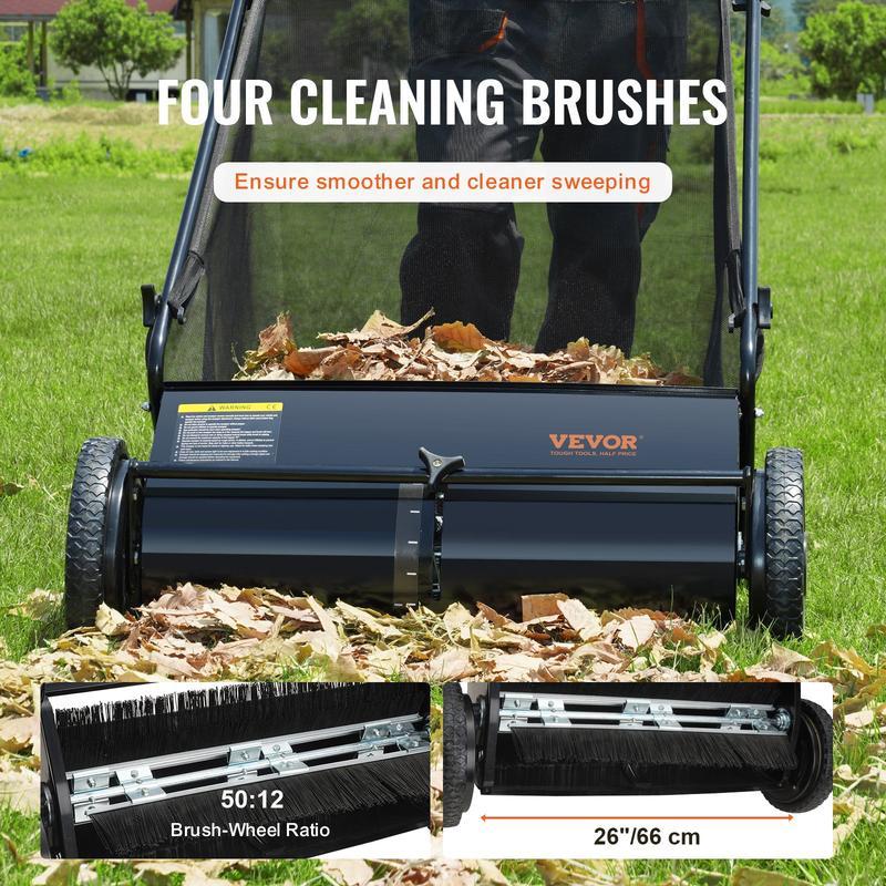 Lawn Sweeper Push Leaf Grass Collector 26"" 7 Cu. Ft. Capacity Adjustable