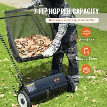 Lawn Sweeper Push Leaf Grass Collector 26"" 7 Cu. Ft. Capacity Adjustable