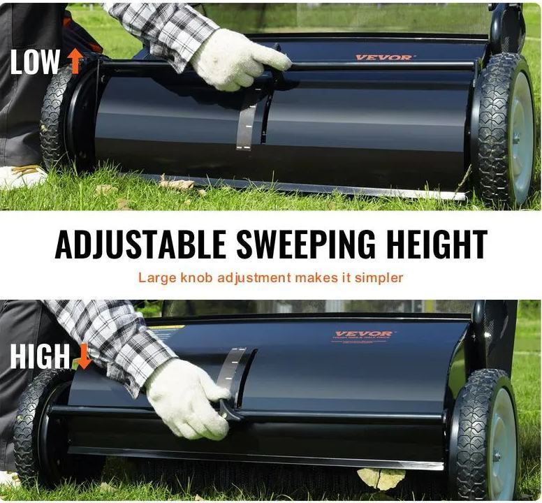 Lawn Sweeper Push Leaf Grass Collector 26"" 7 Cu. Ft. Capacity Adjustable