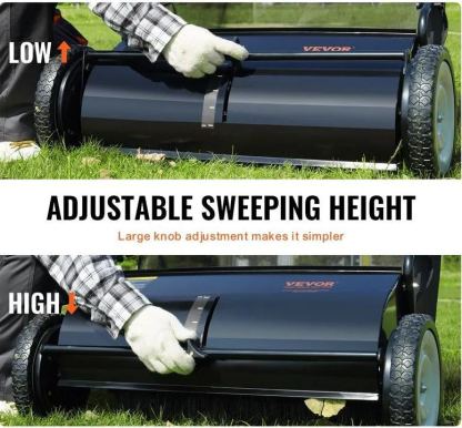 Lawn Sweeper Push Leaf Grass Collector 26"" 7 Cu. Ft. Capacity Adjustable