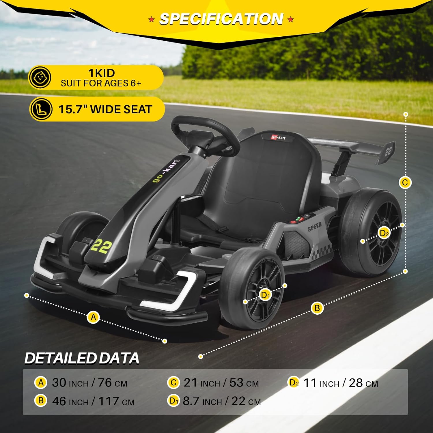 24V Kids Go Kart 300W Drift Kart 