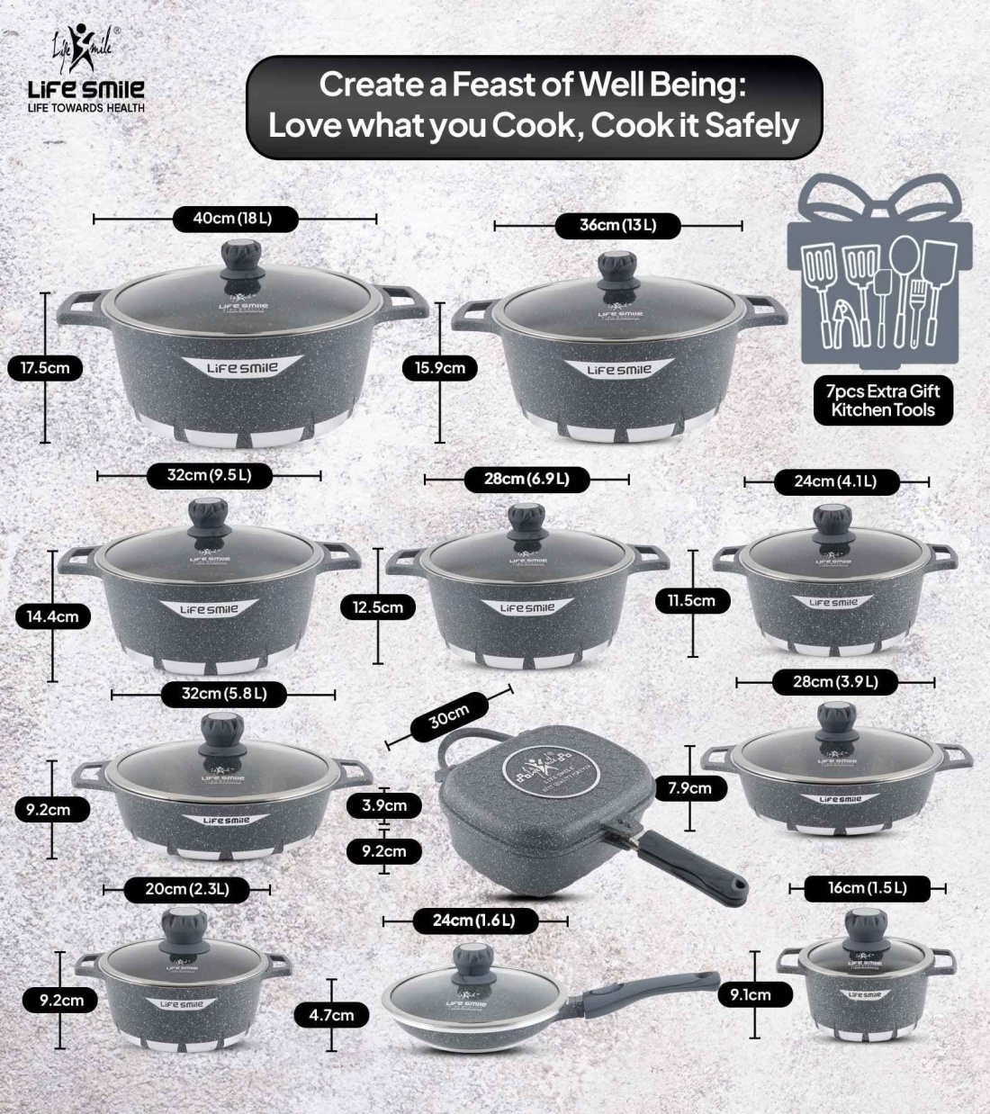 Cookware Set 29 pieces with Multiple Layer Granite Coating