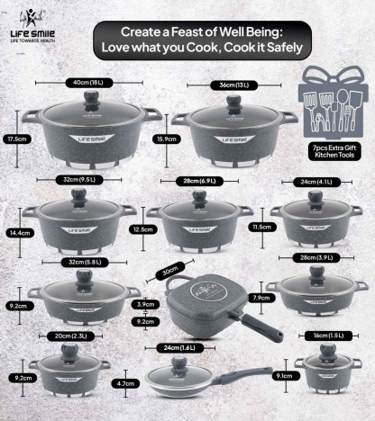 Cookware Set 29 pieces with Multiple Layer Granite Coating