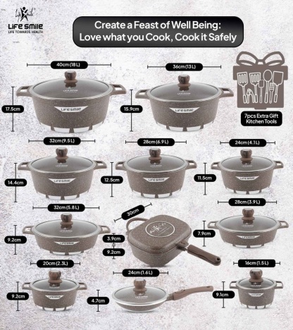 Cookware Set 29 pieces with Multiple Layer Granite Coating