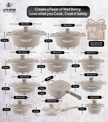 Cookware Set 29 pieces with Multiple Layer Granite Coating