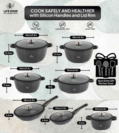 Cookware Set 29 pieces with Multiple Layer Granite Coating