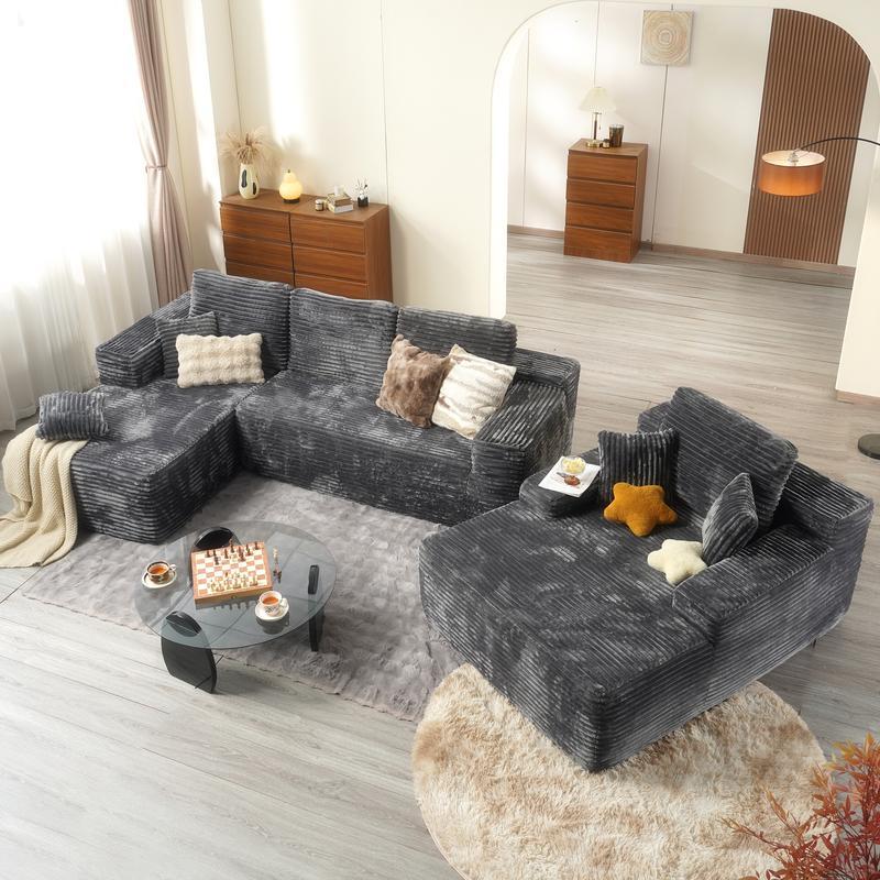 🔥104" Cloud Sectional Couch with L-Shape Chaise,Modern Modular Sofa with Deep Seat, Upholstered Couches for Living Room Bedroom,No Assembly Required, Grey (Plush Corduroy Fabric)
