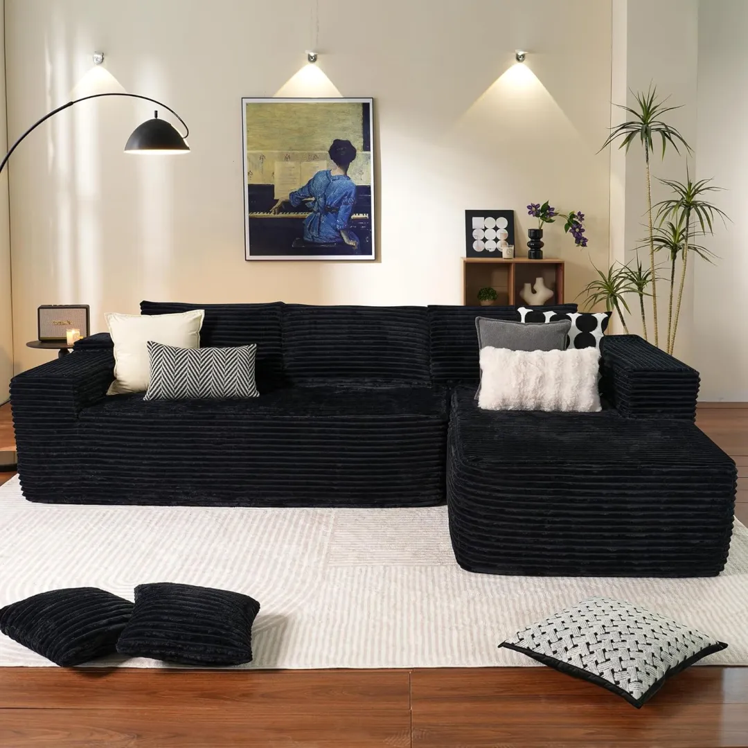 🔥104" Cloud Sectional Couch with L-Shape Chaise,Modern Modular Sofa with Deep Seat, Upholstered Couches for Living Room Bedroom,No Assembly Required, Grey (Plush Corduroy Fabric)