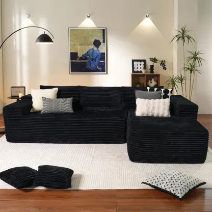 🔥104" Cloud Sectional Couch with L-Shape Chaise,Modern Modular Sofa with Deep Seat, Upholstered Couches for Living Room Bedroom,No Assembly Required, Grey (Plush Corduroy Fabric)