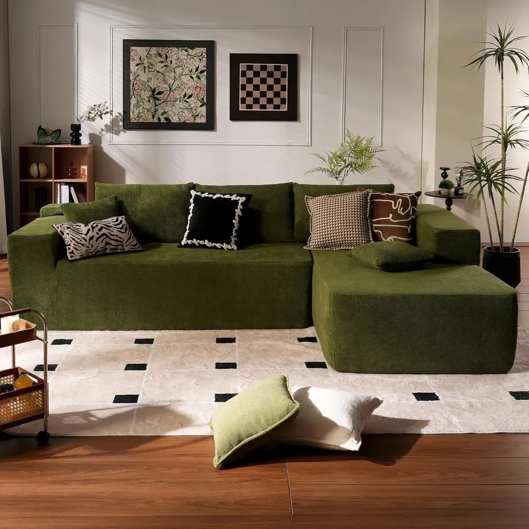 🔥104" Cloud Sectional Couch with L-Shape Chaise,Modern Modular Sofa with Deep Seat, Upholstered Couches for Living Room Bedroom,No Assembly Required, Grey (Plush Corduroy Fabric)