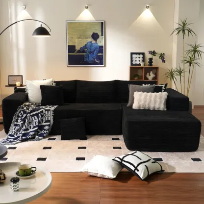 🔥104" Cloud Sectional Couch with L-Shape Chaise,Modern Modular Sofa with Deep Seat, Upholstered Couches for Living Room Bedroom,No Assembly Required, Grey (Plush Corduroy Fabric)