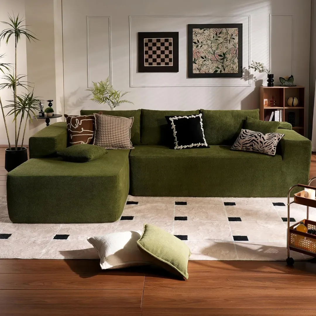 🔥104" Cloud Sectional Couch with L-Shape Chaise,Modern Modular Sofa with Deep Seat, Upholstered Couches for Living Room Bedroom,No Assembly Required, Grey (Plush Corduroy Fabric)