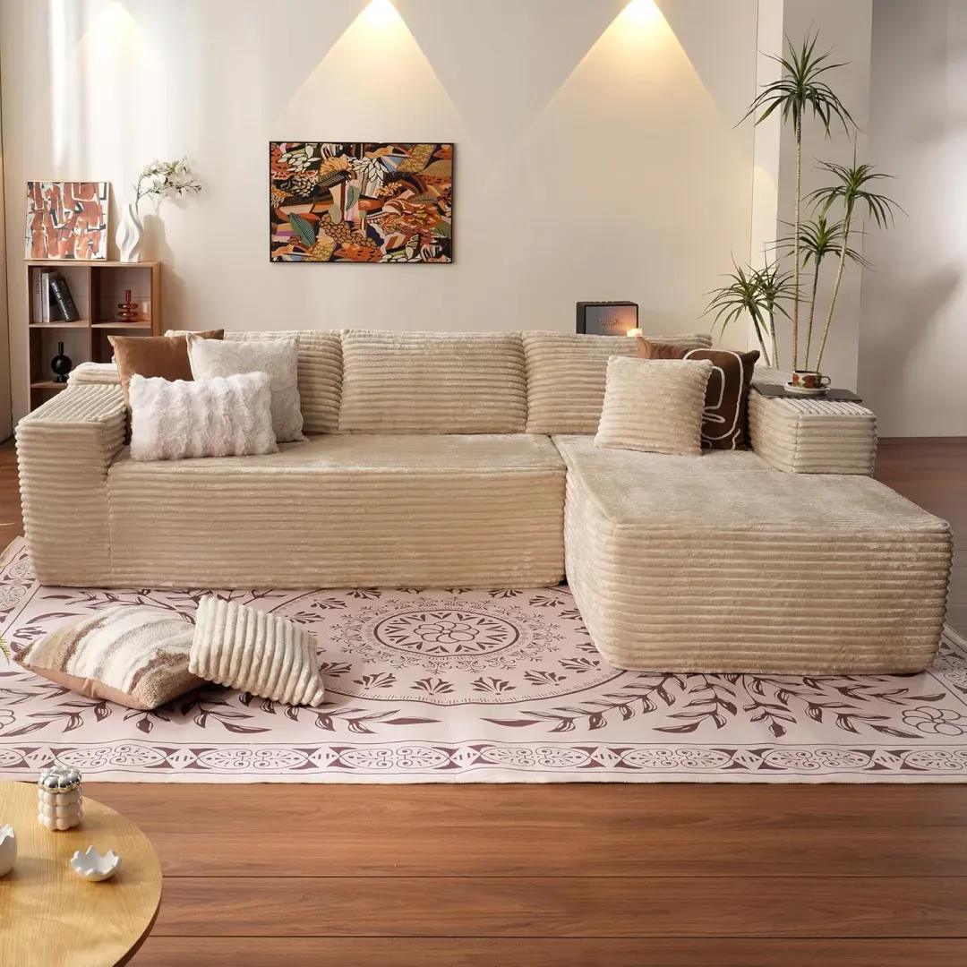 🔥104" Cloud Sectional Couch with L-Shape Chaise,Modern Modular Sofa with Deep Seat, Upholstered Couches for Living Room Bedroom,No Assembly Required, Grey (Plush Corduroy Fabric)