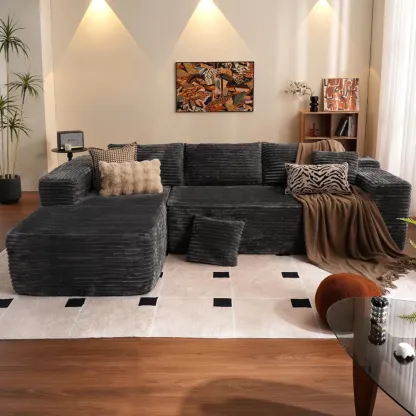 🔥104" Cloud Sectional Couch with L-Shape Chaise,Modern Modular Sofa with Deep Seat, Upholstered Couches for Living Room Bedroom,No Assembly Required, Grey (Plush Corduroy Fabric)