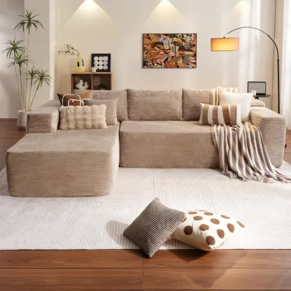 🔥104" Cloud Sectional Couch with L-Shape Chaise,Modern Modular Sofa with Deep Seat, Upholstered Couches for Living Room Bedroom,No Assembly Required, Grey (Plush Corduroy Fabric)