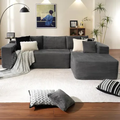 🔥104" Cloud Sectional Couch with L-Shape Chaise,Modern Modular Sofa with Deep Seat, Upholstered Couches for Living Room Bedroom,No Assembly Required, Grey (Plush Corduroy Fabric)