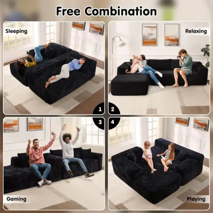 🔥104" Cloud Sectional Couch with L-Shape Chaise,Modern Modular Sofa with Deep Seat, Upholstered Couches for Living Room Bedroom,No Assembly Required, Grey (Plush Corduroy Fabric)