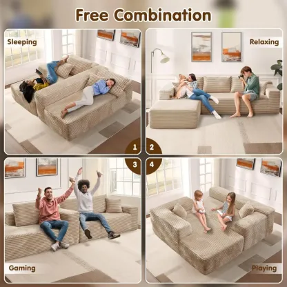 🔥104" Cloud Sectional Couch with L-Shape Chaise,Modern Modular Sofa with Deep Seat, Upholstered Couches for Living Room Bedroom,No Assembly Required, Grey (Plush Corduroy Fabric)