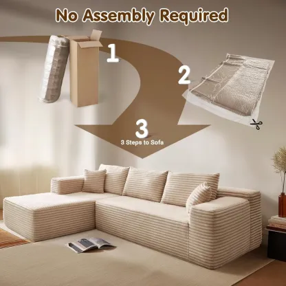 🔥104" Cloud Sectional Couch with L-Shape Chaise,Modern Modular Sofa with Deep Seat, Upholstered Couches for Living Room Bedroom,No Assembly Required, Grey (Plush Corduroy Fabric)