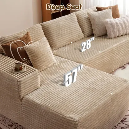🔥104" Cloud Sectional Couch with L-Shape Chaise,Modern Modular Sofa with Deep Seat, Upholstered Couches for Living Room Bedroom,No Assembly Required, Grey (Plush Corduroy Fabric)