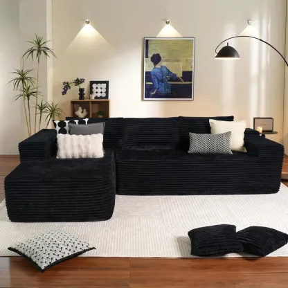 🔥104" Cloud Sectional Couch with L-Shape Chaise,Modern Modular Sofa with Deep Seat, Upholstered Couches for Living Room Bedroom,No Assembly Required, Grey (Plush Corduroy Fabric)