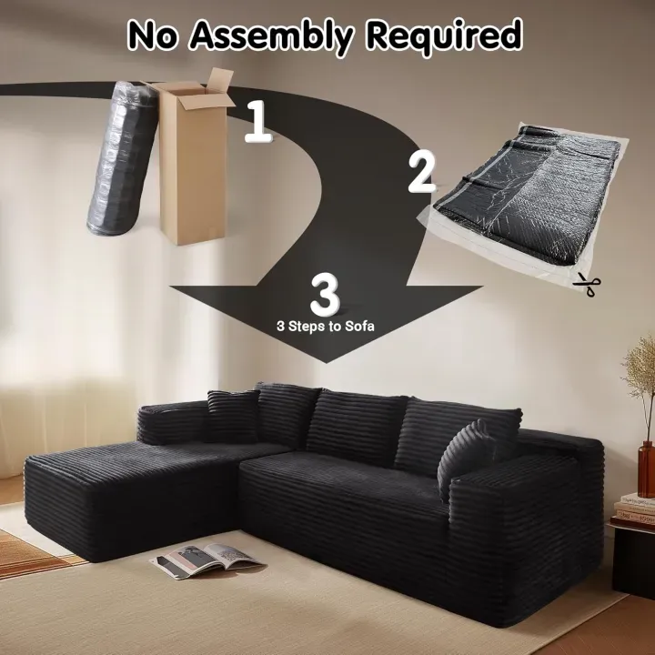🔥104" Cloud Sectional Couch with L-Shape Chaise,Modern Modular Sofa with Deep Seat, Upholstered Couches for Living Room Bedroom,No Assembly Required, Grey (Plush Corduroy Fabric)