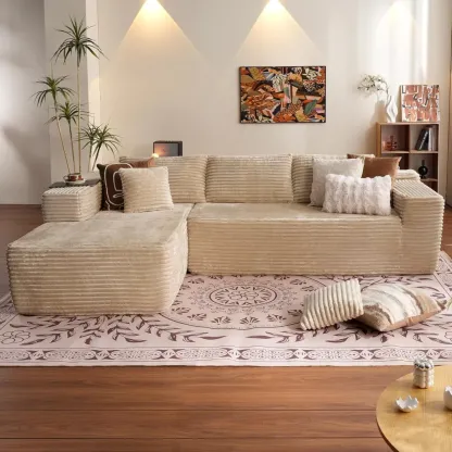 🔥104" Cloud Sectional Couch with L-Shape Chaise,Modern Modular Sofa with Deep Seat, Upholstered Couches for Living Room Bedroom,No Assembly Required, Grey (Plush Corduroy Fabric)