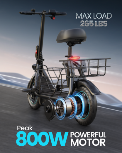 800W(Peak) Electric Scooter with Removeable Front And Back Basket