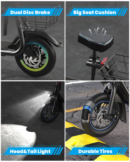 800W(Peak) Electric Scooter with Removeable Front And Back Basket